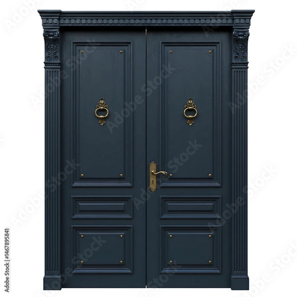Fototapeta Classic Double Door With Ornate Frame On Transparent Background


