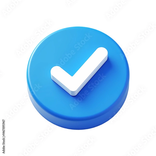 Fototapeta 3D Checkmark Icon A Blue Circle of Approval isolated on transparent background