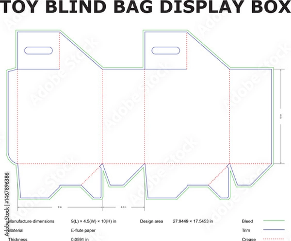 Fototapeta Technical drawing of toy blind bag display box template for manufacturing and packaging designs