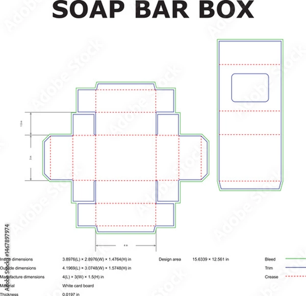 Fototapeta Vector illustration of a soap bar box template with dimensions for packaging design