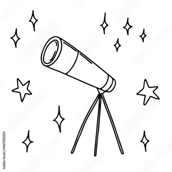 Obraz Telescope hand drawn doodle vector sketch