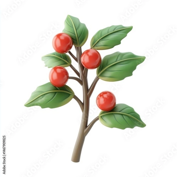 Fototapeta Stylized illustration of a branch with berries and leaves.