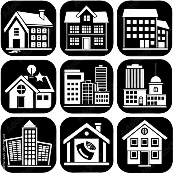 Obraz House and building vector icons set.