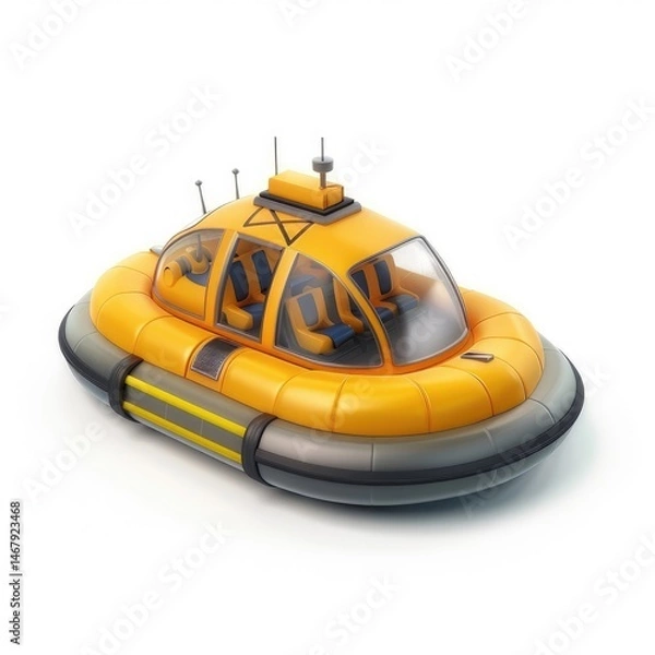 Obraz Bright yellow hovercraft floats atop a white background.