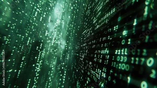 Fototapeta This abstract green matrix background offers a futuristic design ideal for commercial proposals, layouts, and digital presentations, enhancing visual appeal and creativity.