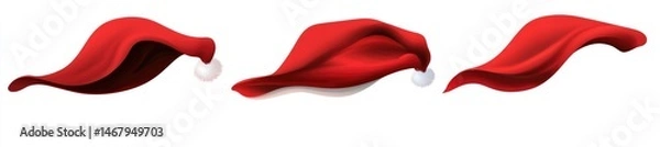 Fototapeta Three Santa Hats in Motion: A Festive, Realistic Illustration