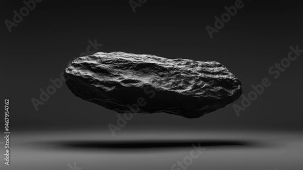 Fototapeta A large, irregularly shaped rock suspended in mid-air against a dark background.