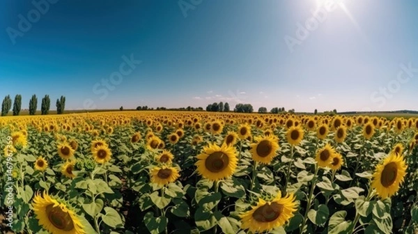 Fototapeta Vast sunflower field under a vibrant sky