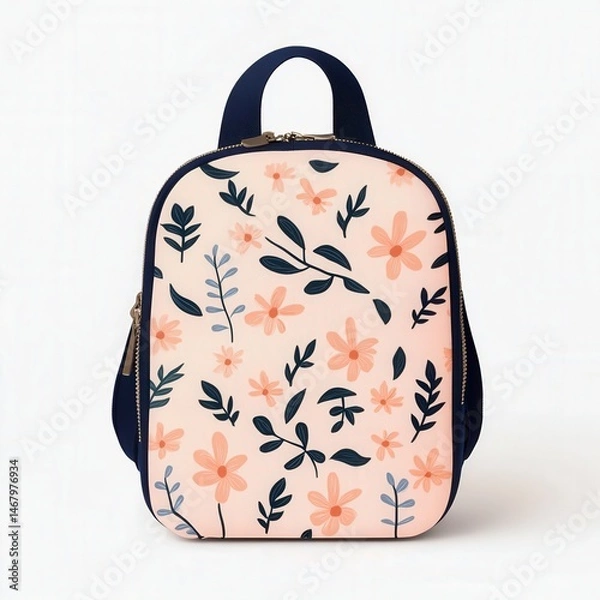 Fototapeta Floral backpack with handle on a white background