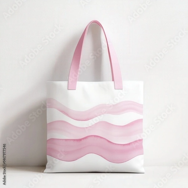 Fototapeta Tote bag with pink wave pattern against plain wall
