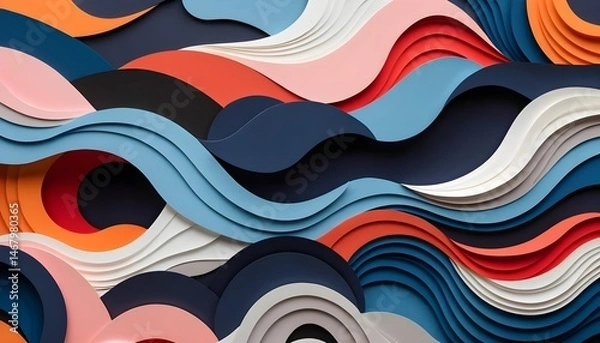 Fototapeta Abstract Colorful Waves Paper Cut Background