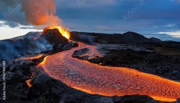Fototapeta volcano lava flow ai generateda