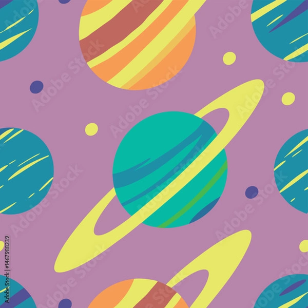 Fototapeta colorful planets space trip repeat seamless pattern vector illustration 