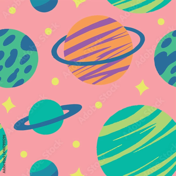 Fototapeta colorful planets space trip repeat seamless pattern vector illustration 