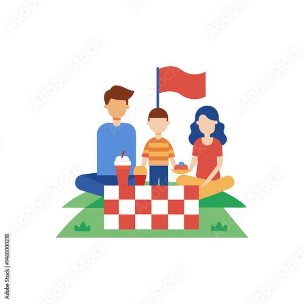 Obraz Family picnic with flag themed blanket on transparent background