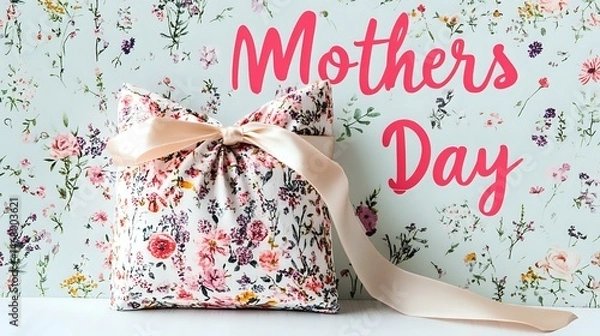 Fototapeta Scented sachet gift displayed with soft ribbon and a vibrant text "Mothers Day" wall piece