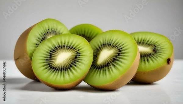 Fototapeta Vibrant display of fresh, sliced kiwi fruit showcasing the green and healthy goodness.