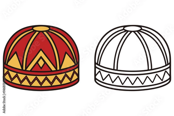 Fototapeta Domed hat is presented in full color and in line art, sidebyside