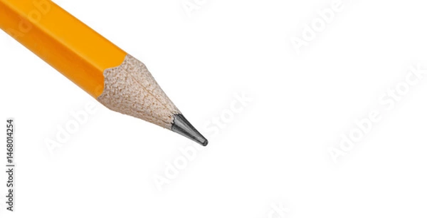 Obraz Macro shot of a sharpened yellow graphite pencil tip on white background. Perfect for art tools and detailed projects. close up