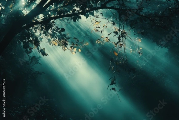Fototapeta Sunlight through branches and leaves on background
