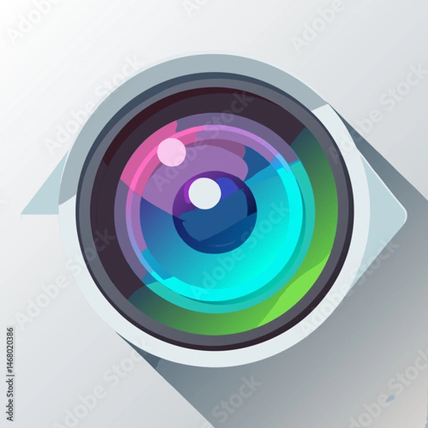 Obraz Camera lens icon on a white background, symbolizing photography and visual media.