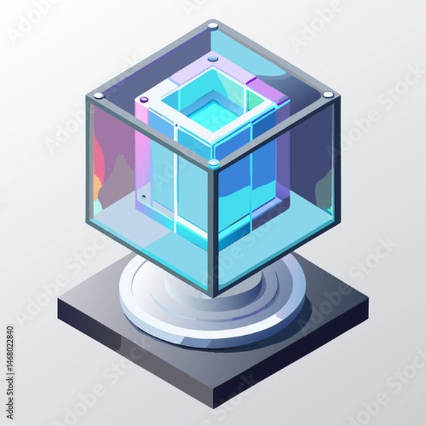 Fototapeta A cube with a glowing blue light emanating from its center, set against a neutral background.