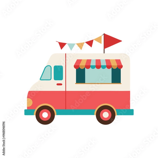 Obraz Ice Cream Truck Decorated with Flags on Transparent Background