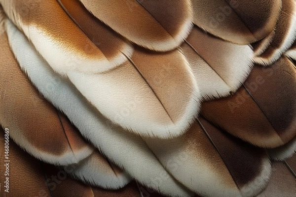Fototapeta Texture of feathers reveals nature's artistry in a close-up look at a bird's wing during the golden hour of the afternoon