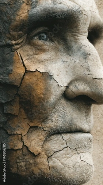 Obraz Cracked Face, Desert Background, Profile, Aging, Concept