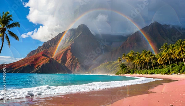 Fototapeta Plage paradisiaque sous un arc-en-ciel