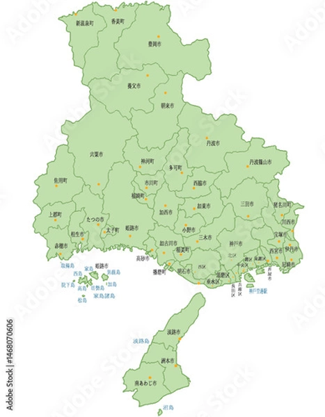 Fototapeta 兵庫県　地図　黄緑　斑点　イラスト