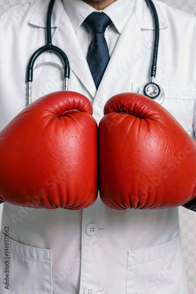 Fototapeta Conceptual idea of fighting diseases – a doctor wearing boxing gloves