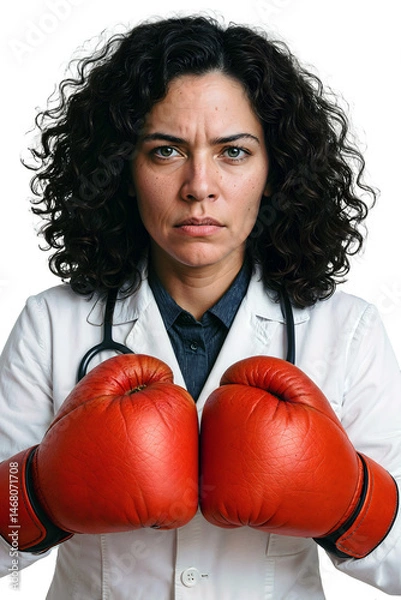 Fototapeta Conceptual idea of fighting diseases – a doctor wearing boxing gloves - Transparent Background