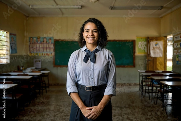 Fototapeta Teacher in a school in a low-income area in Brazil – AI-generated image