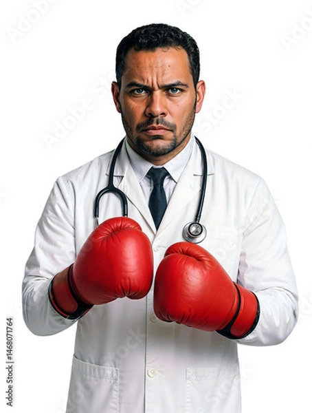 Fototapeta Conceptual idea of fighting diseases – a doctor wearing boxing gloves - Transparent Background