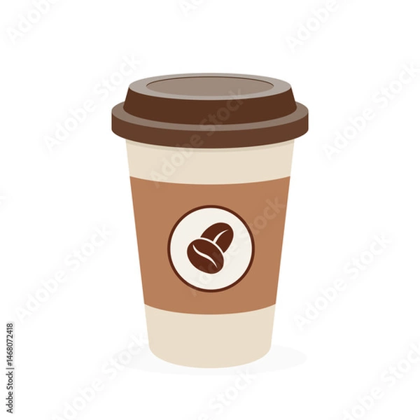 Obraz Coffee cup flat vector illustration. Cartoon flat vector illustration on white isolated background