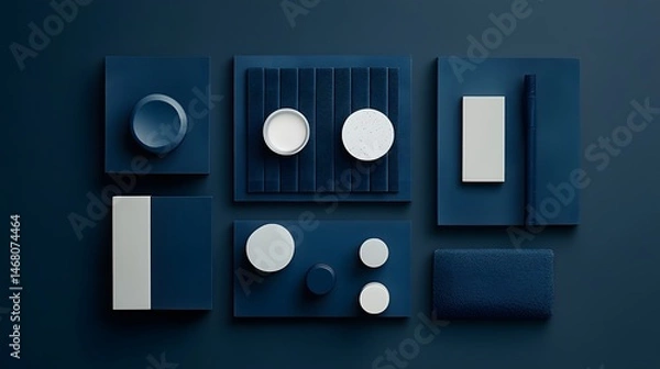Fototapeta Abstract Navy Blue and White Geometric Shapes Minimalist Composition