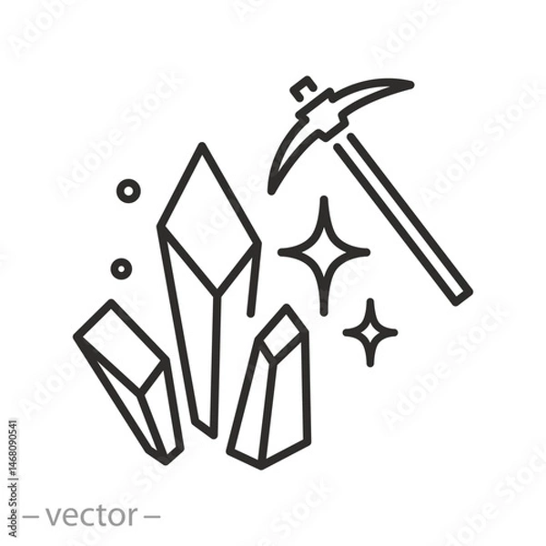 Fototapeta mineral mining icon, natural resources, crystals extraction, simple symbol, linear vector illustration