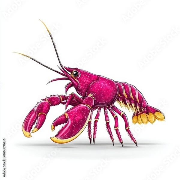 Fototapeta Pink Crayfish Pixel Art Illustration on White Background