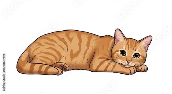 Fototapeta Ginger tabby cat lying down illustration