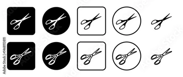 Fototapeta Icon set of scissors symbol. Filled, outline, black and white icons set, flat style.  Illustration on transparent background