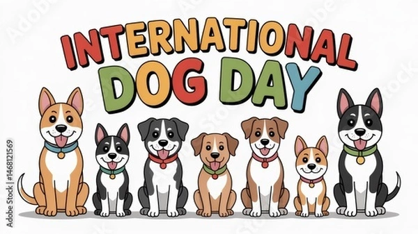 Fototapeta Colorful Cartoon Dog Breeds for International Dog Day Celebration Generative AI