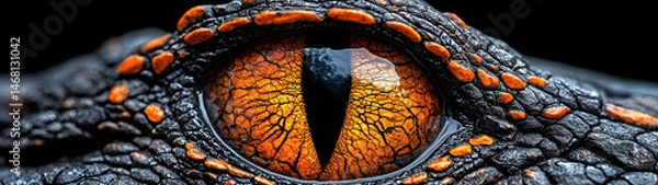 Fototapeta A vivid, intricate close-up captures a large orange reptilian eye surrounded by textured scales
