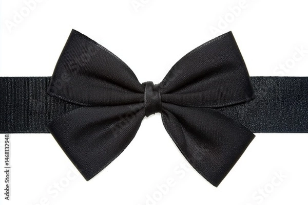 Fototapeta Elegant black bow tied on ribbon isolated on white background Simple classic and refined design