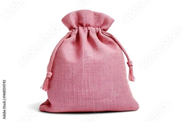 Fototapeta rose colored drawstring bag made of woven fabric sits against white background soft shadow