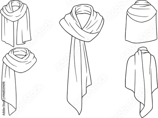 Obraz set of women's scarf flat sketch vector illustration cad mock up template

