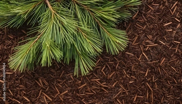 Obraz Pine Branch on Brown Mulch