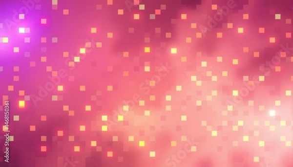 Fototapeta Abstract pixelated background with gradient from pink to orange interspersed with glowing square shapes
