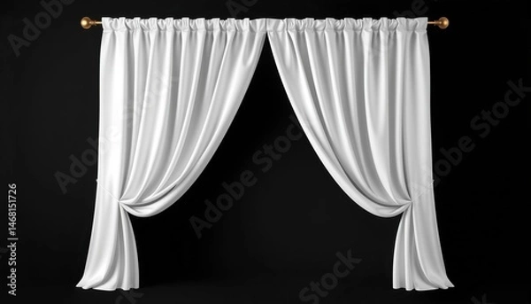 Fototapeta Elegant white curtains on rod against dark background draped to sense of privacy and style
