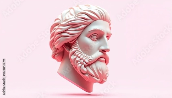 Fototapeta Classical sculpture against pink backdrop showcases timeless artistry and evokes sense of ancient grace
